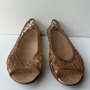 Crocs Isabella Jelly Flats Peep Toe Womens Size 8 Dark Gold/Tan